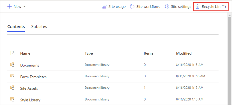 Screenshot of modern site contents.
