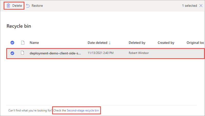 Screenshot of the first-stage recycle bin.