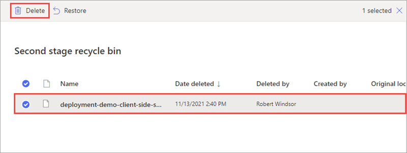 Screenshot of the second-stage recycle bin.