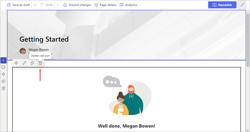 Screenshot of the web part delete icon.