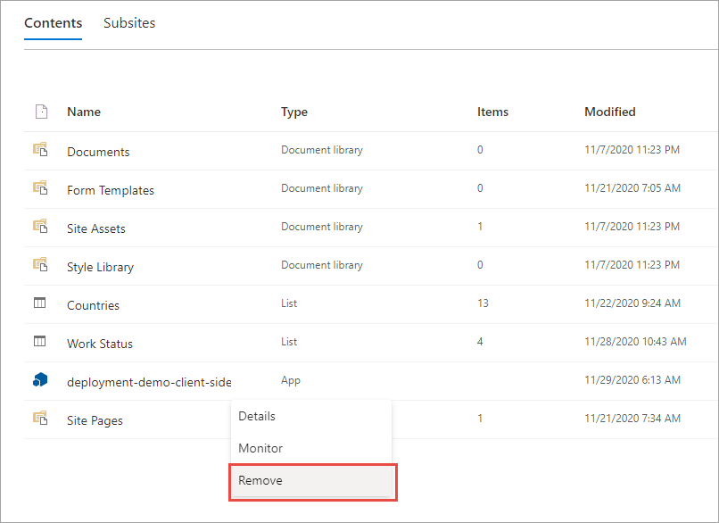 Screenshot of site contents.