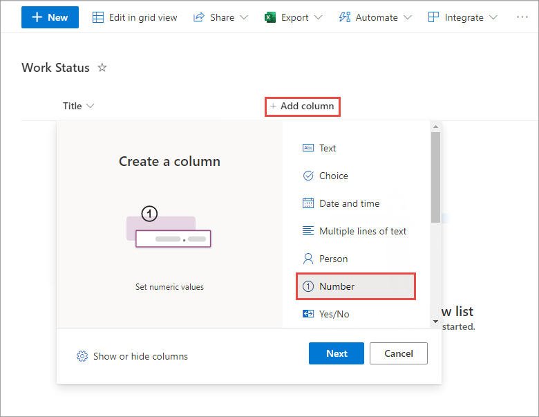 Screenshot modifying existing SharePoint list.