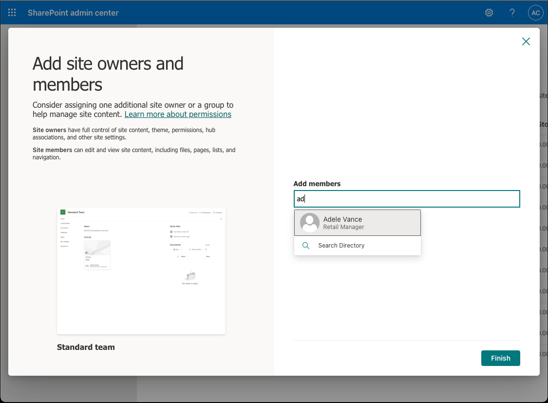 Screenshot of the Add site owners and members panel.