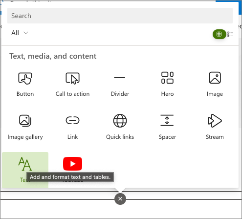 Screenshot of the web part toolbox.