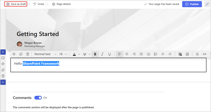 Screenshot of saving the page.