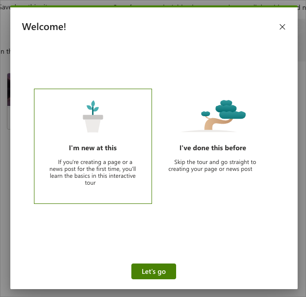 Screenshot of the Welcome panel page 1.