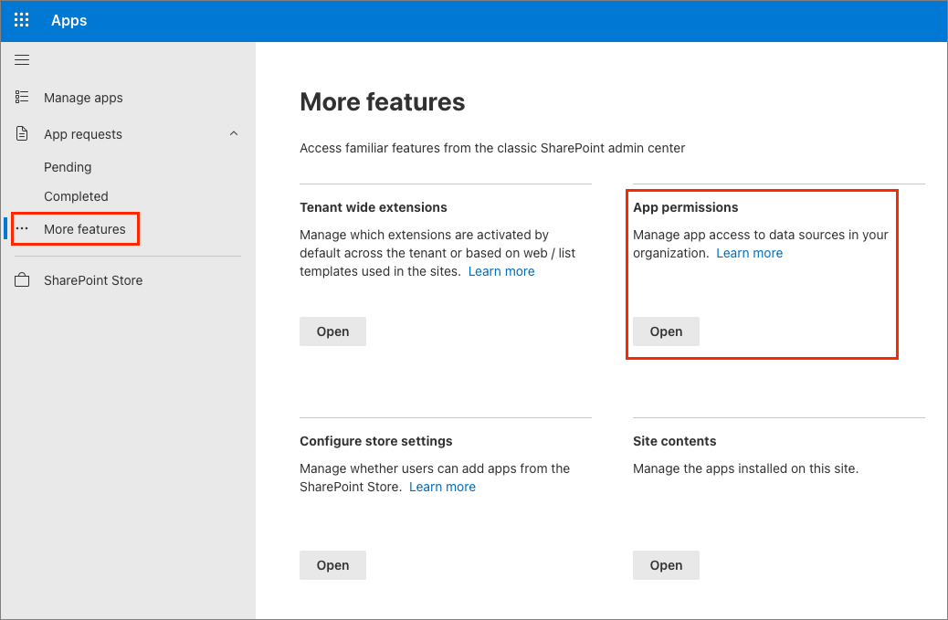 Screenshot of the App Permissions page in the Tenant App Catalog.