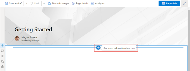 Screenshot of adding the web part to the modern SharePoint page.