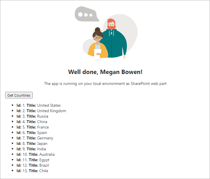 Screenshot of the web part with data.