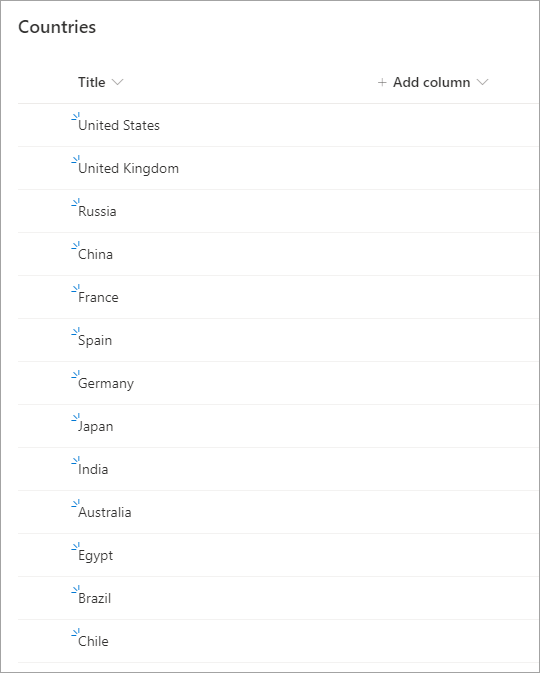 Screenshot showing sample countries/regions in the list.