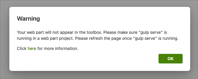 Screenshot of the gulp serve warning.