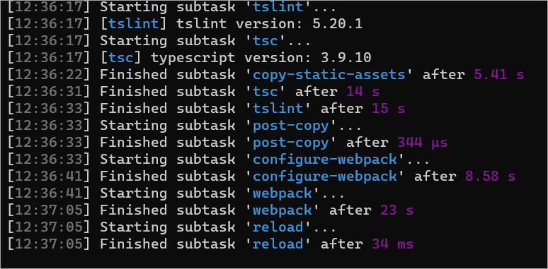 Screenshot of the gulp serve output.