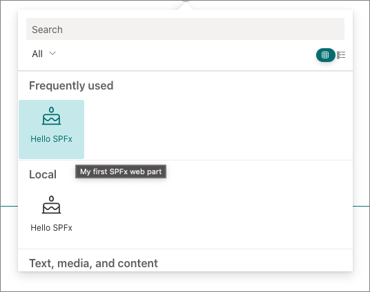 Screenshot of the web part gallery.