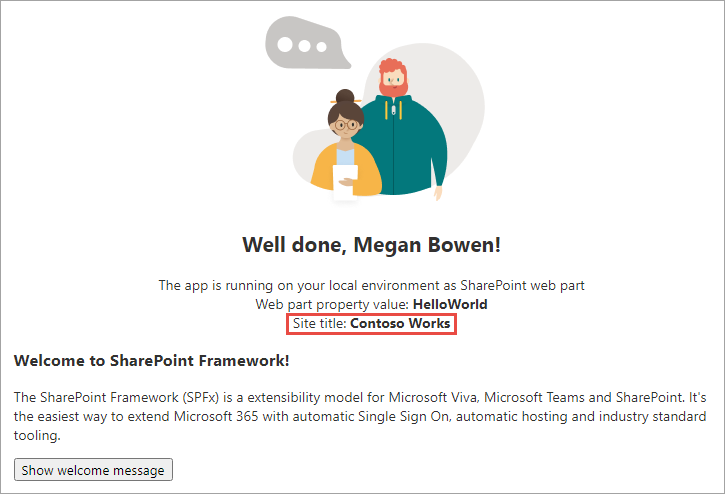 Screenshot of the SharePoint workbench - Contoso site.