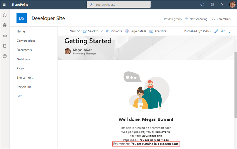 Screenshot of the web part running in a modern page.