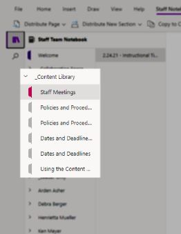 Screenshot of Staff Notebook: Content Library.