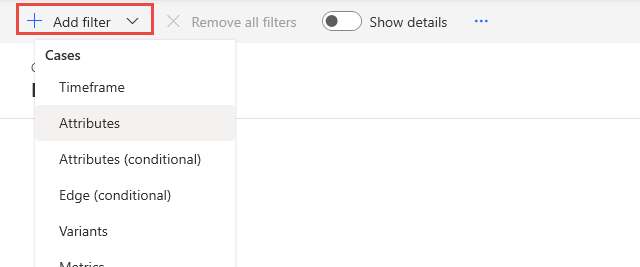 Screenshot of the Add filter menu with Attributes selected.