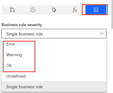 Screenshot of the add business rule severity options.