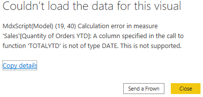 Error for time based calculated measure