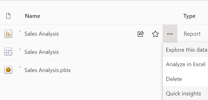 Screenshot of the ellipsis with the Quick insights option.