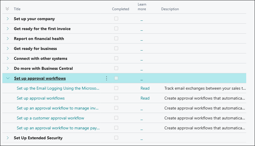 Screenshot of the set up of an approval workflow by using Assisted Setup.