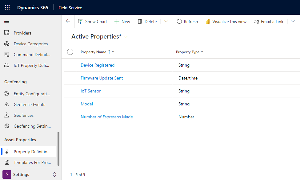 Screenshot of a list of asset properties.