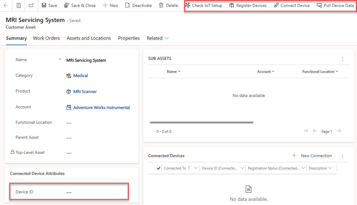 Screenshot of a customer asset device and its buttons.