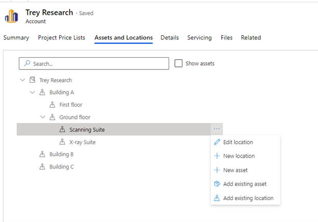 Screenshot of account assets and locations.