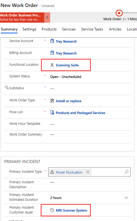 Screenshot of a work order and functional location.