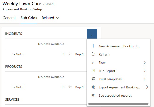 Screenshot showing the Incidents sub grid.