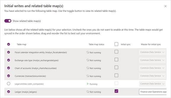 Screenshot of Initial writes and related table maps with related tables showing.
