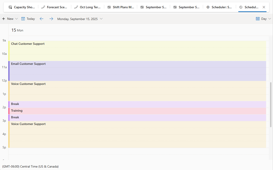 Screenshot that shows the schedule calendar in workforce management.