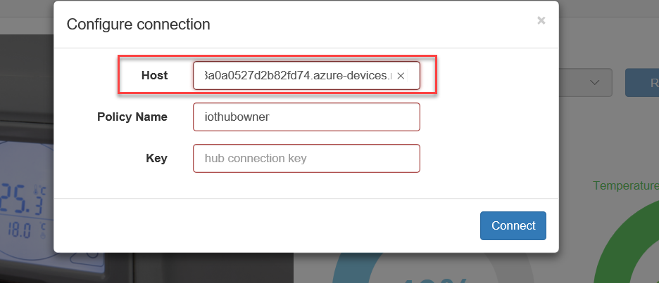 Screenshot of the Host field to paste the Hostname.