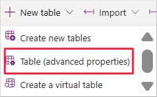 Screenshot of new table option.