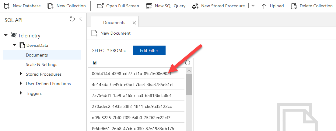 Screenshot of the list of documents to select from.