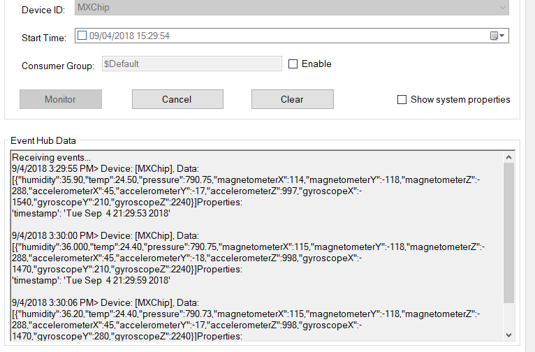 Screenshot of sensor data from your device in JSON format.