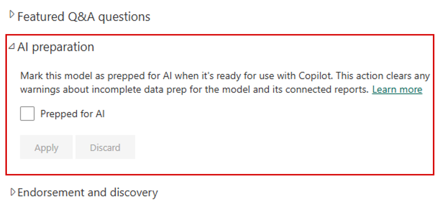 Screenshot of Approved for Copilot setting in semantic model settings.