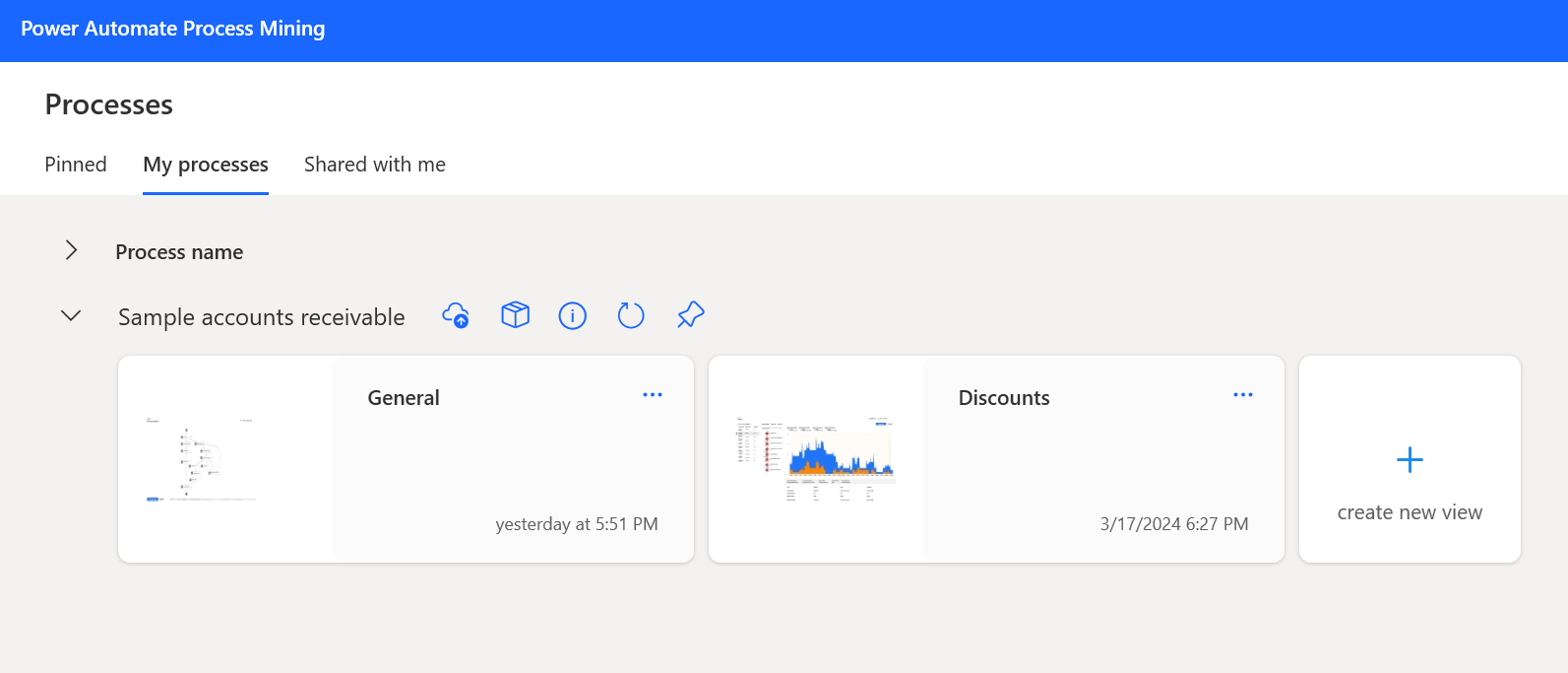 Screenshot of the Power Automate Process Mining page.