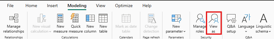 Screenshot of the View as roles button on the modeling tab.