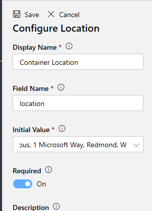Screenshot of Configure Location details.