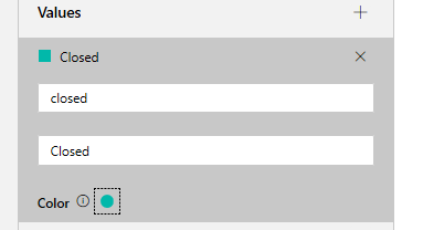 Screenshot of Closed for Value, Closed for Display Name and Green for Color.