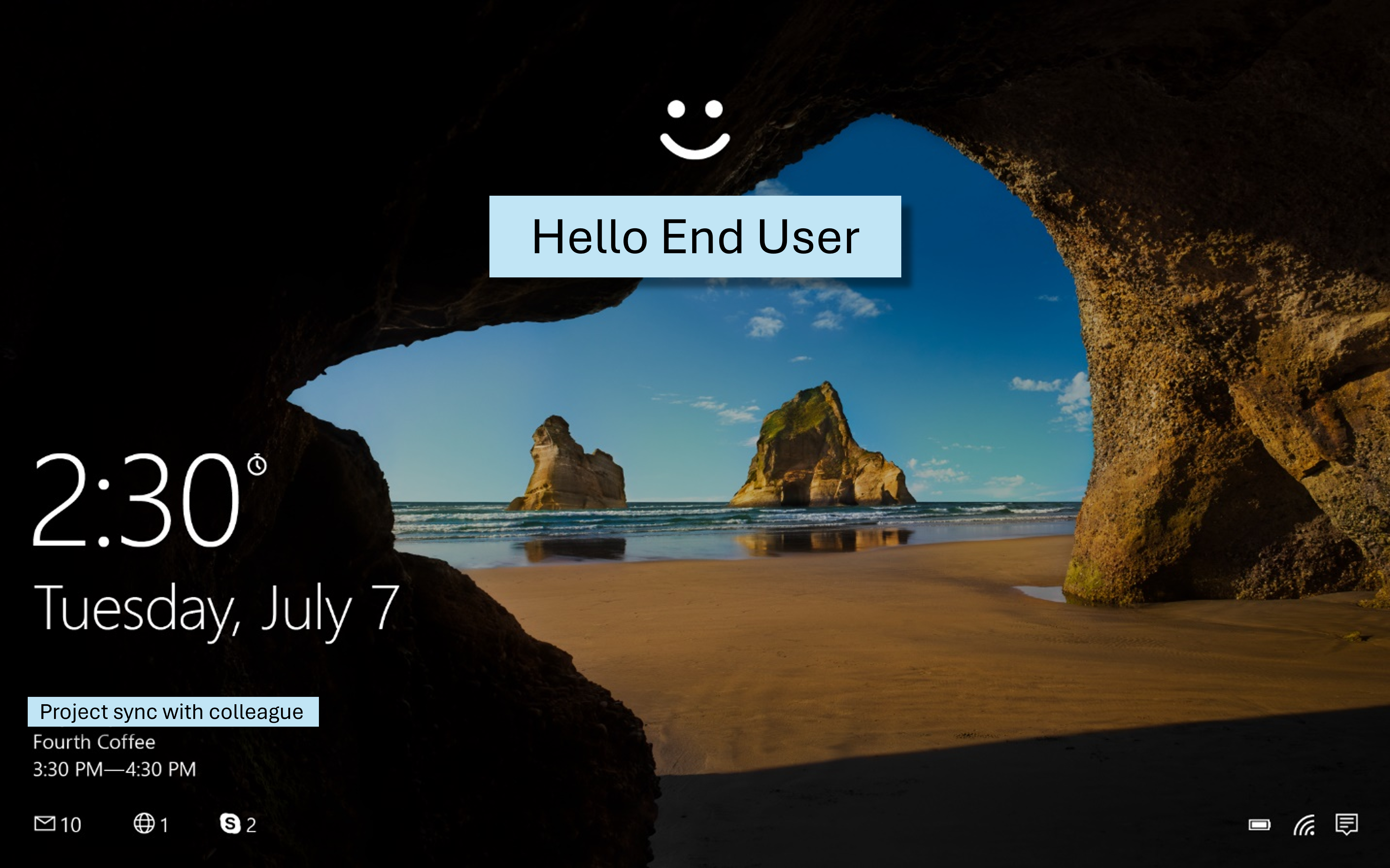 Screenshot showing an example of the Windows welcome page.