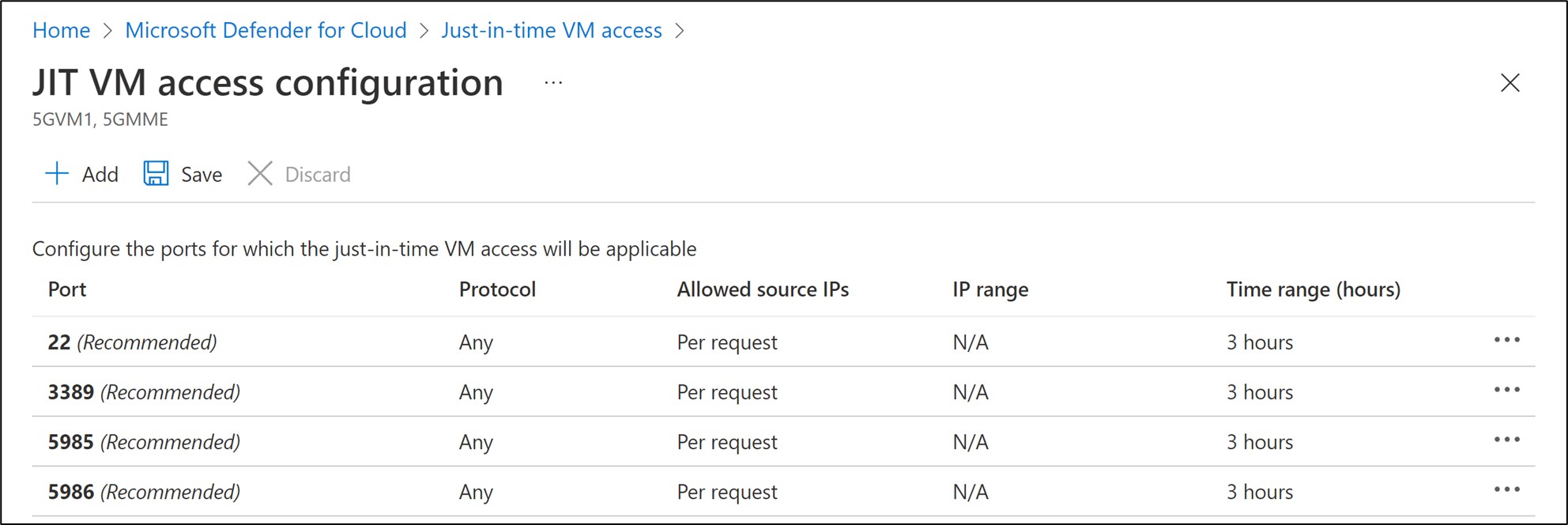 Screenshot of port recommendations.