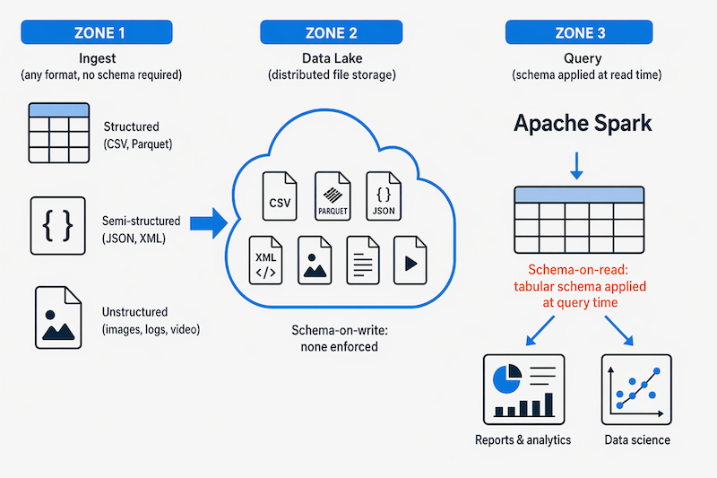 Diagram explaining data lake schema on read.