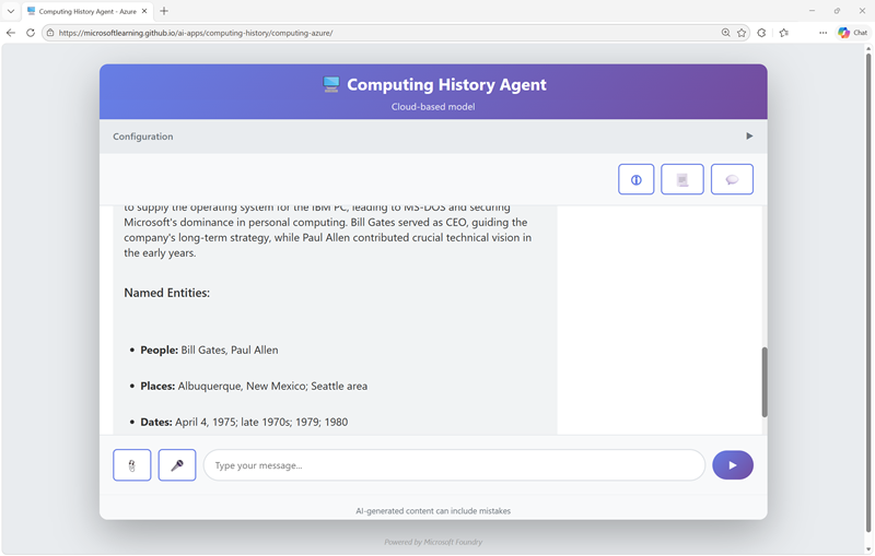 Screenshot of a computing history site performing text analysis.