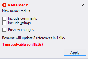 Screenshot of Rename Conflict.