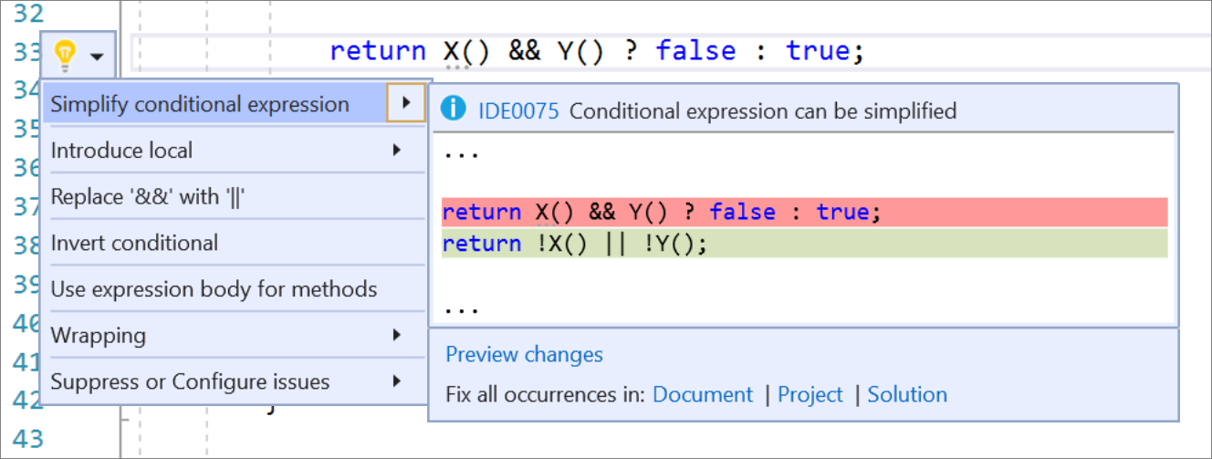 Screenshot of Simplify conditional expression.