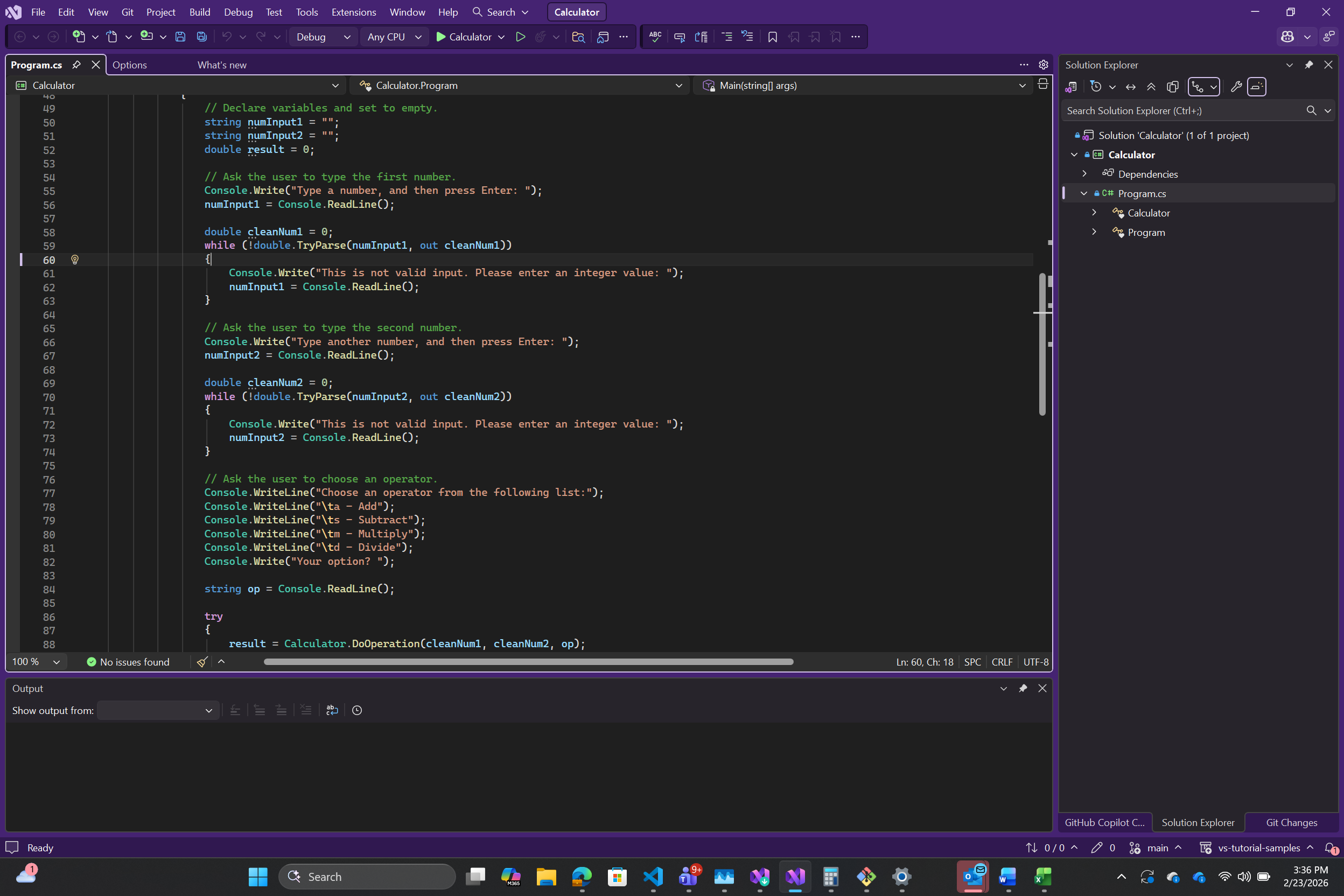 Screenshot of Visual Studio IDE using the Juicy Plum theme.