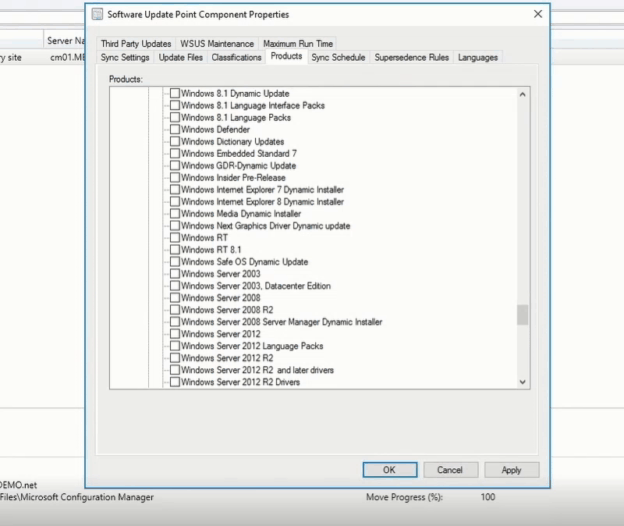 Screenshot of the Windows Insider Pre-Release checkbox selected in Software Update Point Component Properties.