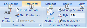 screen shot showing keytips for tabs